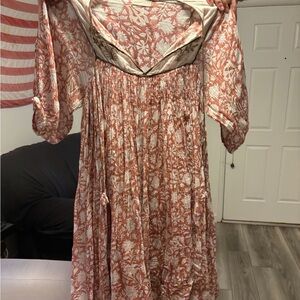 Daughters of India Long Sleeve Floral Dress in Pink and White